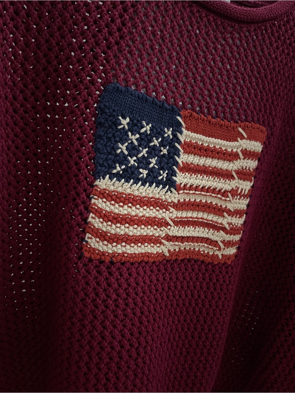 Zenana Open Knit American Flag Sweater | Cabernet 🇺🇸 - Picture 2 of 3